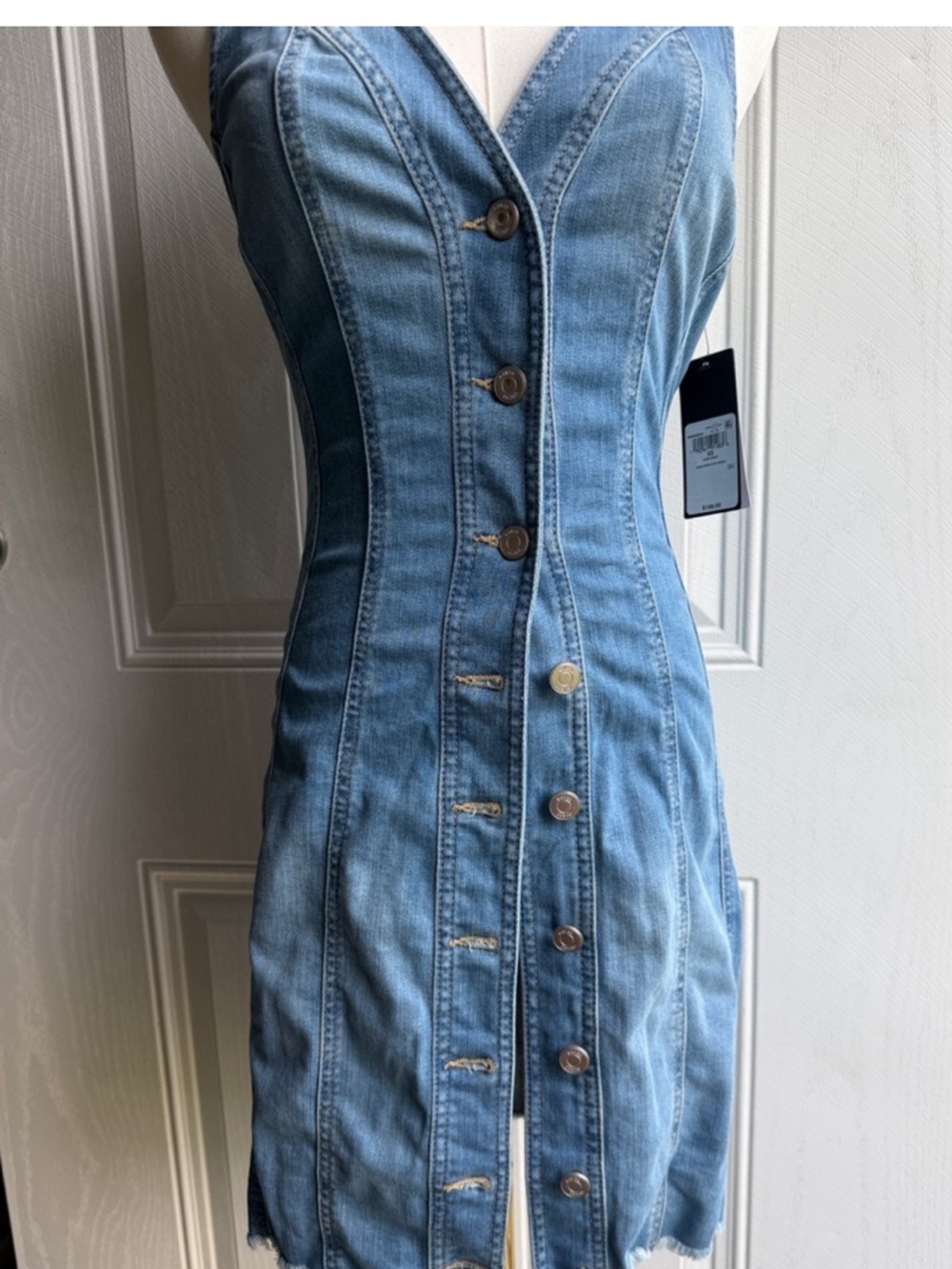 Denim Button-Front Dress in Light Blue